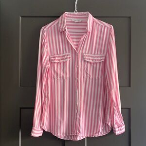 Pink and White Striped Button Down Shirt